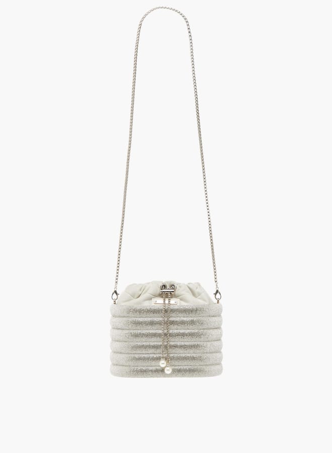 Celeste Womens Stone Embellished Sling Bag With Metallic Drawstring Closure  - Image 2