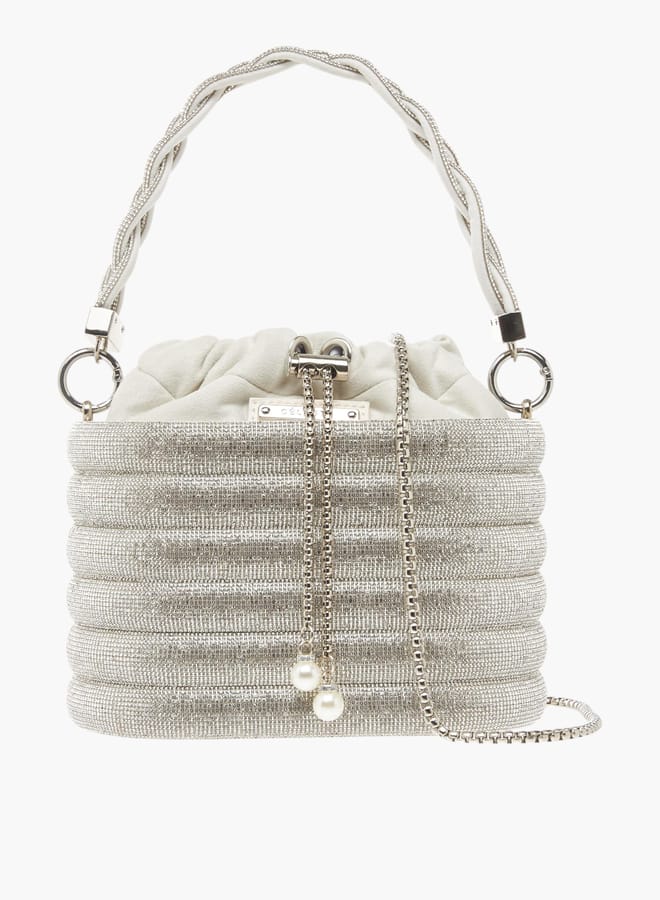 Celeste Womens Stone Embellished Sling Bag With Metallic Drawstring Closure  - Image 1