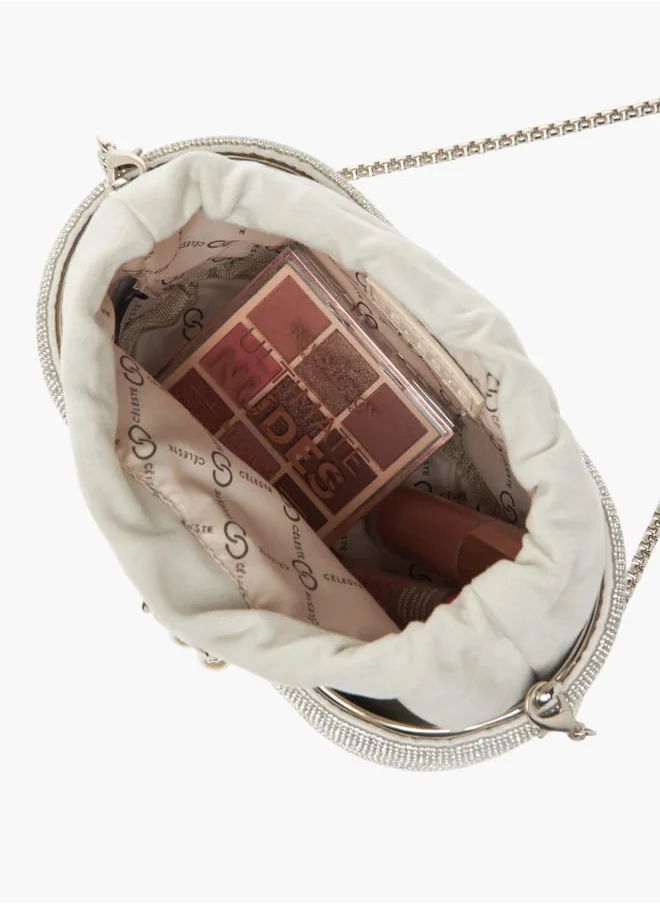 Celeste Womens Stone Embellished Sling Bag With Metallic Drawstring Closure Ramadan Collection