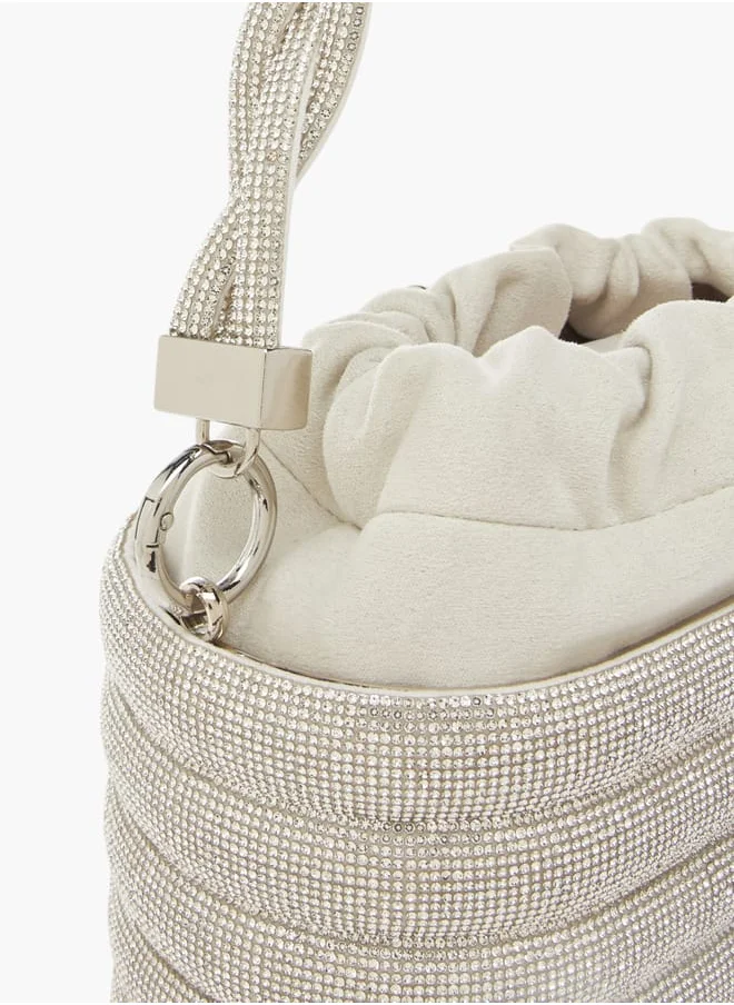 Celeste Womens Stone Embellished Sling Bag With Metallic Drawstring Closure Ramadan Collection