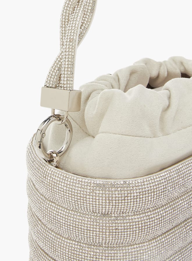 Celeste Womens Stone Embellished Sling Bag With Metallic Drawstring Closure  - Image 5