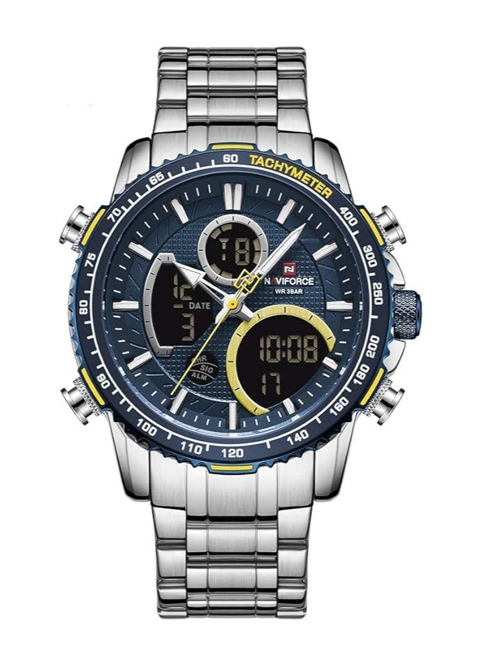 NAVIFORCE NAVIFORCE Luxury Stainless Steel Analog Digital Watch Waterproof Sports Quartz Multifunctional Wristwatch with Stopwatch Alarm LED Backlight NF9182  - Image 1