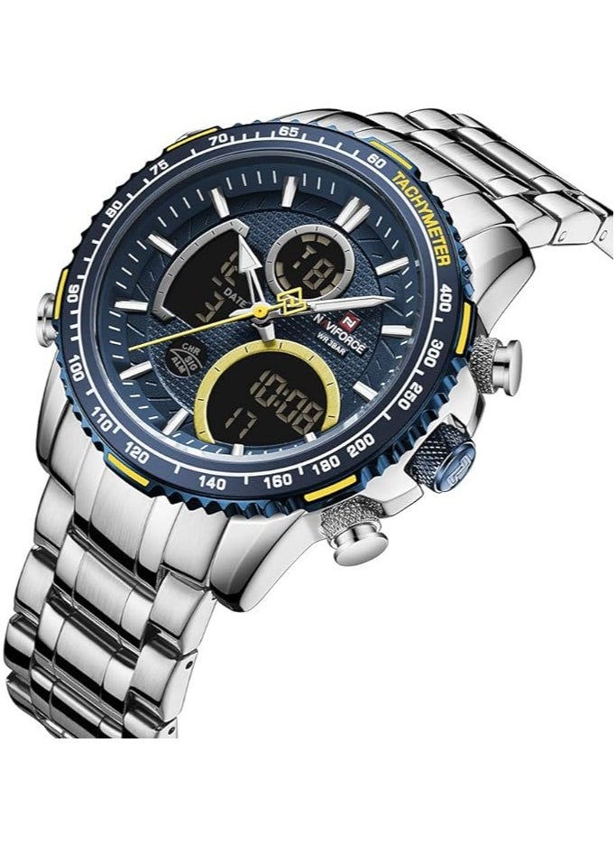 NAVIFORCE NAVIFORCE Luxury Stainless Steel Analog Digital Watch Waterproof Sports Quartz Multifunctional Wristwatch with Stopwatch Alarm LED Backlight NF9182  - Image 2