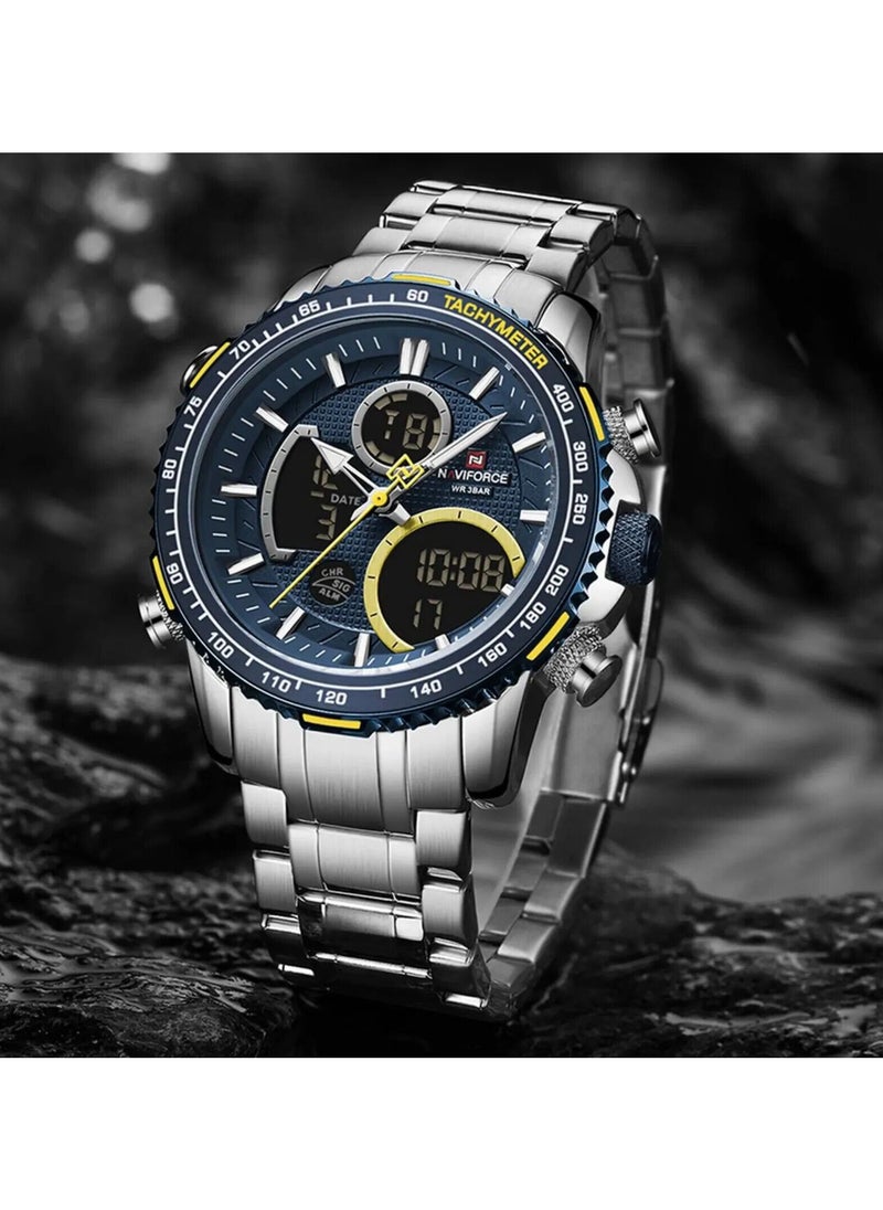 NAVIFORCE NAVIFORCE Luxury Stainless Steel Analog Digital Watch Waterproof Sports Quartz Multifunctional Wristwatch with Stopwatch Alarm LED Backlight NF9182  - Image 3