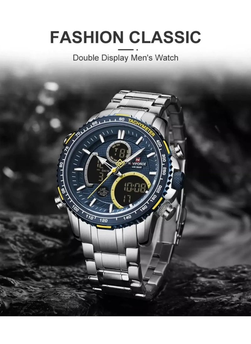NAVIFORCE NAVIFORCE Luxury Stainless Steel Analog Digital Watch Waterproof Sports Quartz Multifunctional Wristwatch with Stopwatch Alarm LED Backlight NF9182  - Image 4