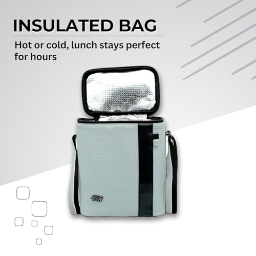 KOI Luxe Stainless Steel Tiffen Box for Office Set | Insulated Bag & Plastic Pickle Box 180ml | 3 Office Lunch Box 290x450x600ml & Water Bottle 750ml | Grey - Image 5