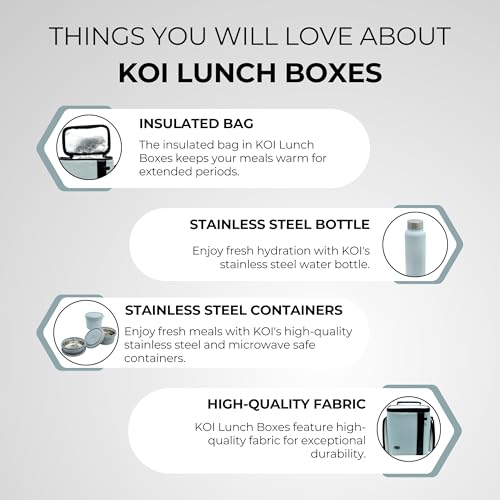 KOI Luxe Stainless Steel Tiffen Box for Office Set | Insulated Bag & Plastic Pickle Box 180ml | 3 Office Lunch Box 290x450x600ml & Water Bottle 750ml | Grey - Image 4