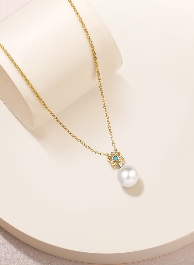 Moonmory 925 Sterling Silver Women's Necklace with Islamic Flower Design Turquoise Pearl Pendant 18K Gold Plated with 50cm Adjustable Chain, Ramadan, Mother's Day, Valentine's Day Gift - Image 4