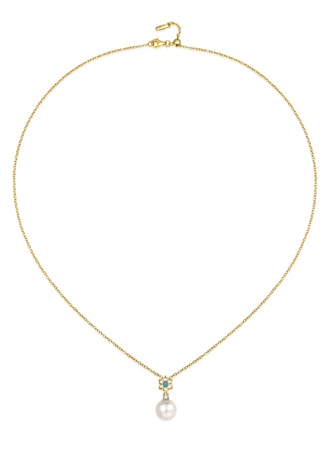 Moonmory 925 Sterling Silver Women's Necklace with Islamic Flower Design Turquoise Pearl Pendant 18K Gold Plated with 50cm Adjustable Chain, Ramadan, Mother's Day, Valentine's Day Gift - Image 5