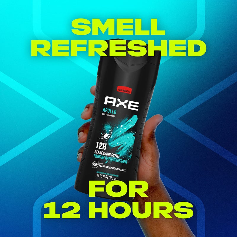 AXE Body Wash Apollo 4 Count for Long Lasting Freshness Sage & Cedarwood Men's Body Wash with Odor-Busting Prebiotics 16 oz - Image 4