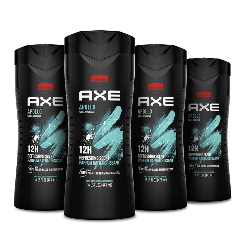 AXE Body Wash Apollo 4 Count for Long Lasting Freshness Sage & Cedarwood Men's Body Wash with Odor-Busting Prebiotics 16 oz - Image 1