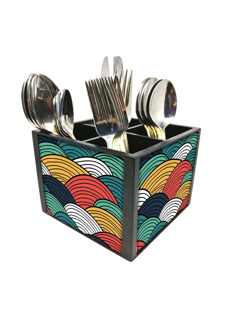 Nutcase Nutcase Designer Cutlery Stand Holder Silverware CaddySpoons Forks Knives Organizer for Dining Table kitchen W575 x H 425 x L55SPOONS NOT INCLUDED Waves of color  - Image 1