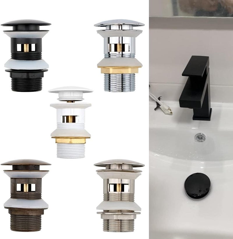 Sink drain strainer Stainless Steel Basin Sink Drain Stopper Pop Up Drain with Overflow Slotted Washbasin Sink Vanity Sink Waste Drainer Kitchen(Black) - Image 3
