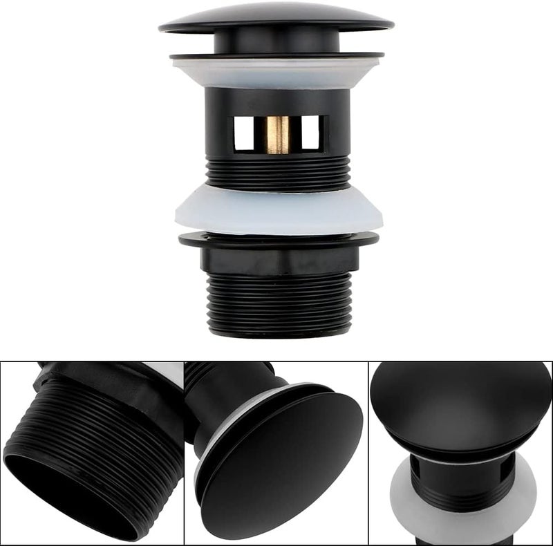 Sink drain strainer Stainless Steel Basin Sink Drain Stopper Pop Up Drain with Overflow Slotted Washbasin Sink Vanity Sink Waste Drainer Kitchen(Black) - Image 2