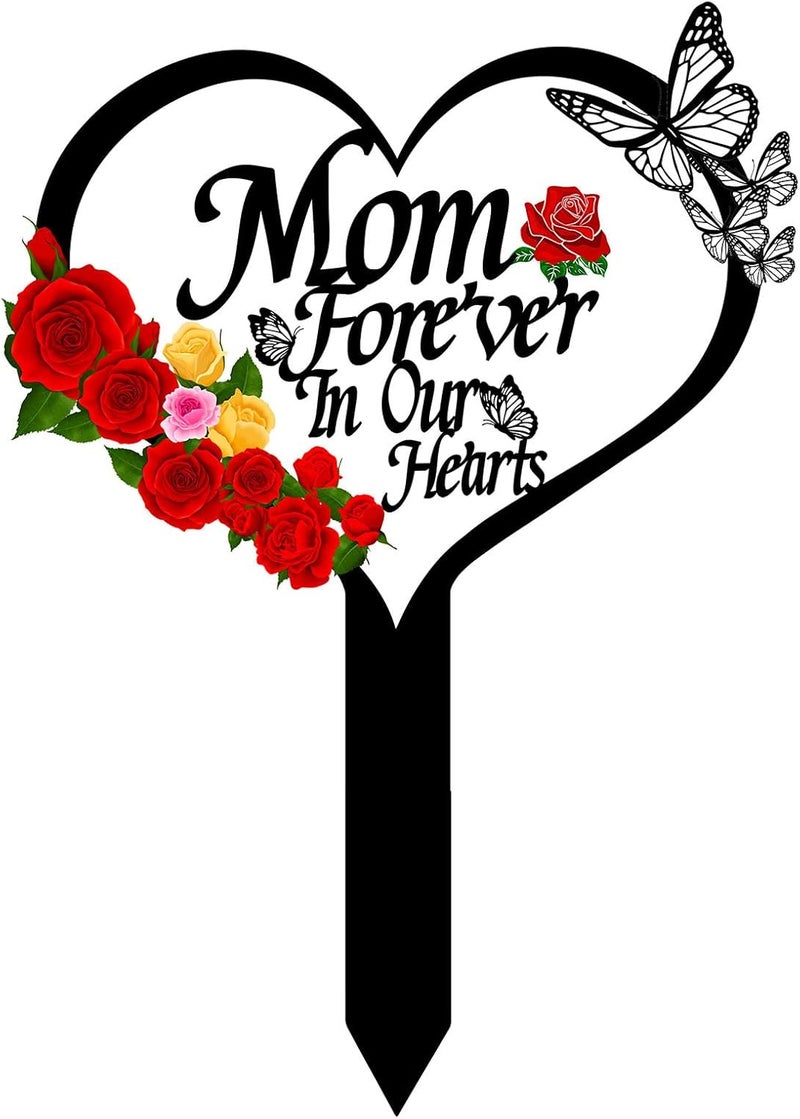 OZIO Heart Memorial Plaque Grave Marker for Cemetery - Cardinals Garden Stake Metal Decoration for Mom Dad Outdoors Yard (Mom-B) - Image 1