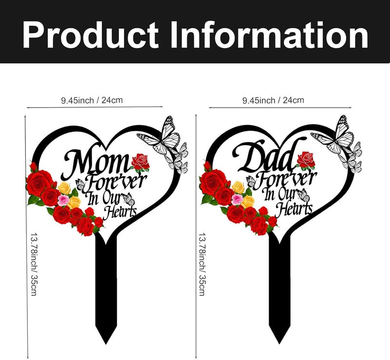 OZIO Heart Memorial Plaque Grave Marker for Cemetery - Cardinals Garden Stake Metal Decoration for Mom Dad Outdoors Yard (Mom-B) - Image 2