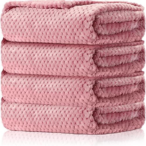 Reginary 4 Pack Fuzzy Blanket 30 x 40'' Waffle Flannel Baby Throw Blankets Warm Nursery & Crib Blankets for Girl & Boy Newborn Infant(Pink) - Image 1