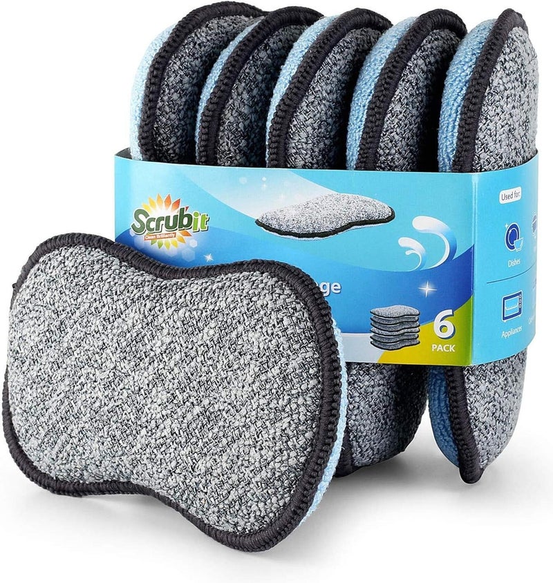 SCRUBIT Multi-Purpose Sponges Kitchen by Scrub-it - Non-Scratch Microfiber sponges for Cleaning, Along with Heavy Duty Scrubbing Power - Reusable Dish Sponge for Dishes, Pots and Pans (6 Pack, Small) - Image 1