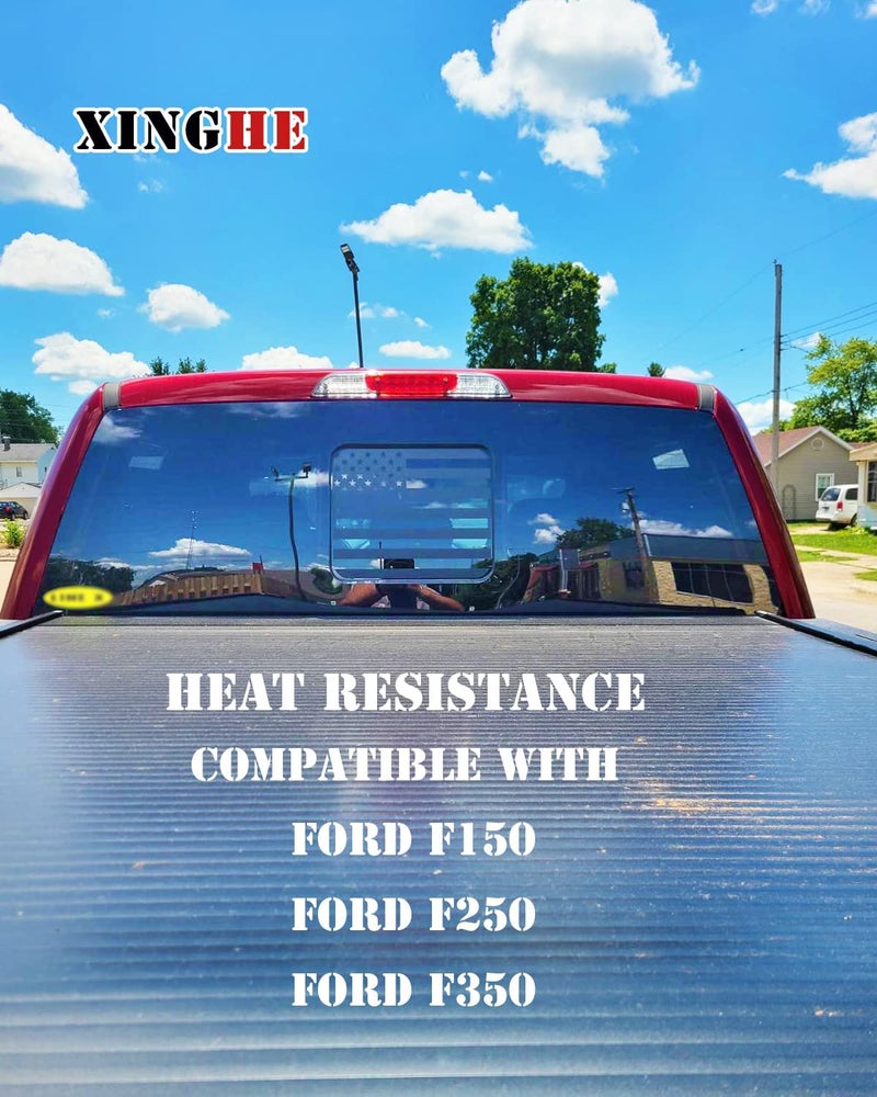 Xinghe for Ford F150 F250 F350 2015-2023, Rear Middle Window American Flag Decals, Matte Black USA Flag Decal for Truck Back Window, Waterproof Vinyl, Durable and Easy Remove Truck Decal - Image 5