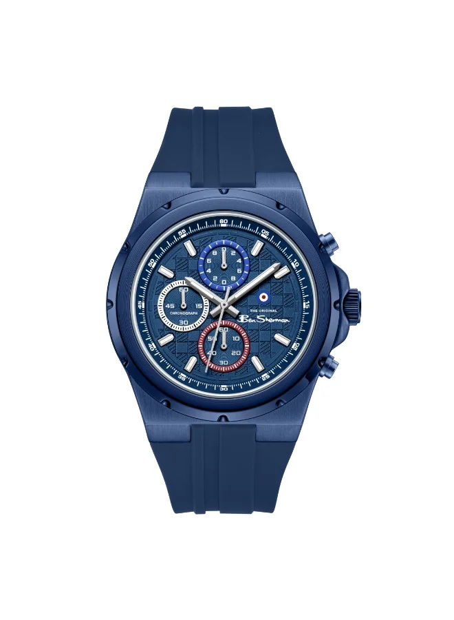بين شيرمان Manchester  Blue Dial Blue Silicone Strap Chronograph Watch for Men, 43mm