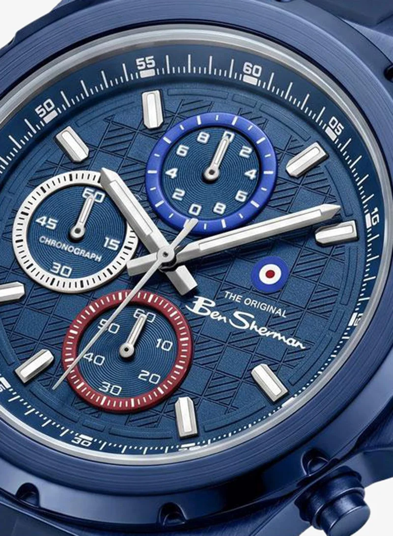 بين شيرمان Manchester  Blue Dial Blue Silicone Strap Chronograph Watch for Men, 43mm