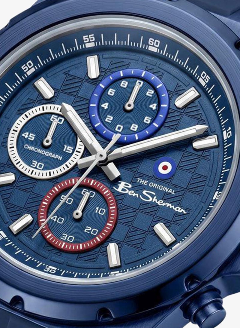 Ben Sherman Manchester  Blue Dial Blue Silicone Strap Chronograph Watch for Men, 43mm - Image 2