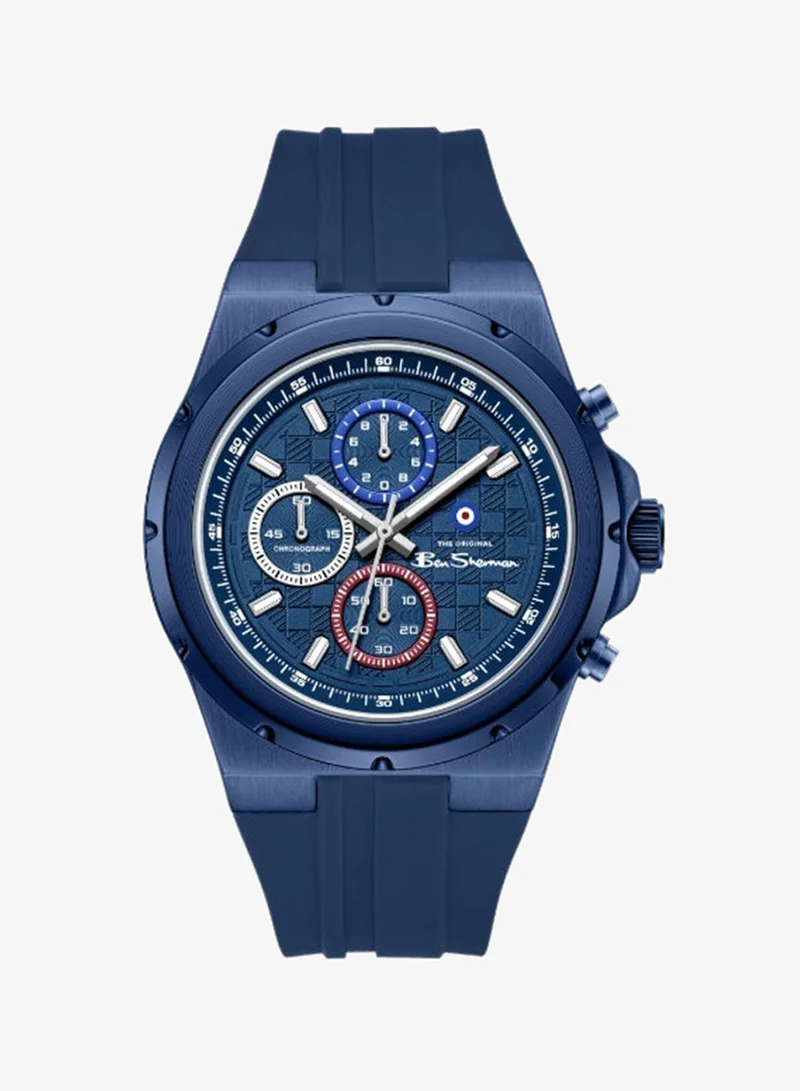 بين شيرمان Manchester  Blue Dial Blue Silicone Strap Chronograph Watch for Men, 43mm