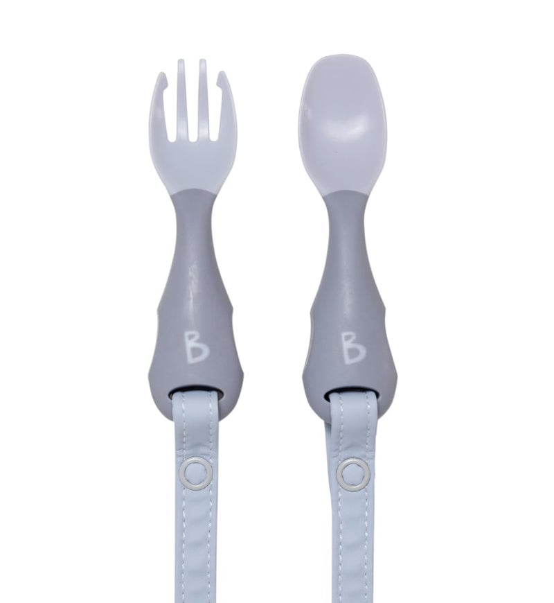 bibado Handi Cutlery Set for Baby - Easy-Grip Spoon & Fork with Attachable Straps - Blue - Image 1