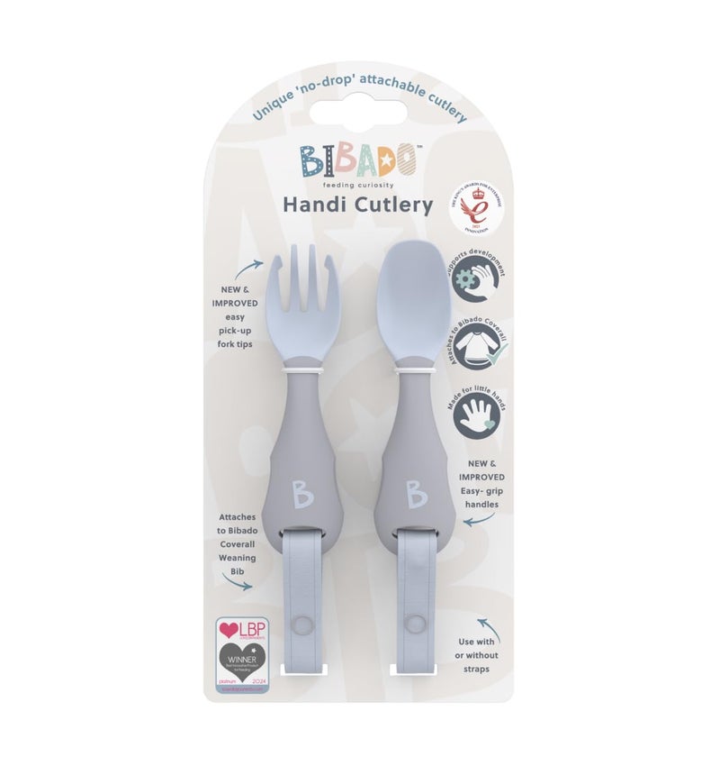 bibado Handi Cutlery Set for Baby - Easy-Grip Spoon & Fork with Attachable Straps - Blue - Image 2