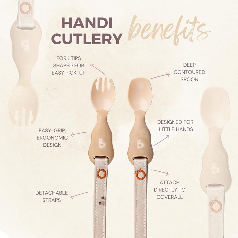 bibado Handi Cutlery Set for Baby - Easy-Grip Spoon & Fork with Attachable Straps - Blue - Image 4