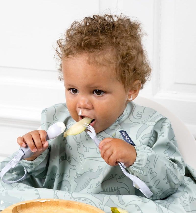 bibado Handi Cutlery Set for Baby - Easy-Grip Spoon & Fork with Attachable Straps - Blue - Image 3