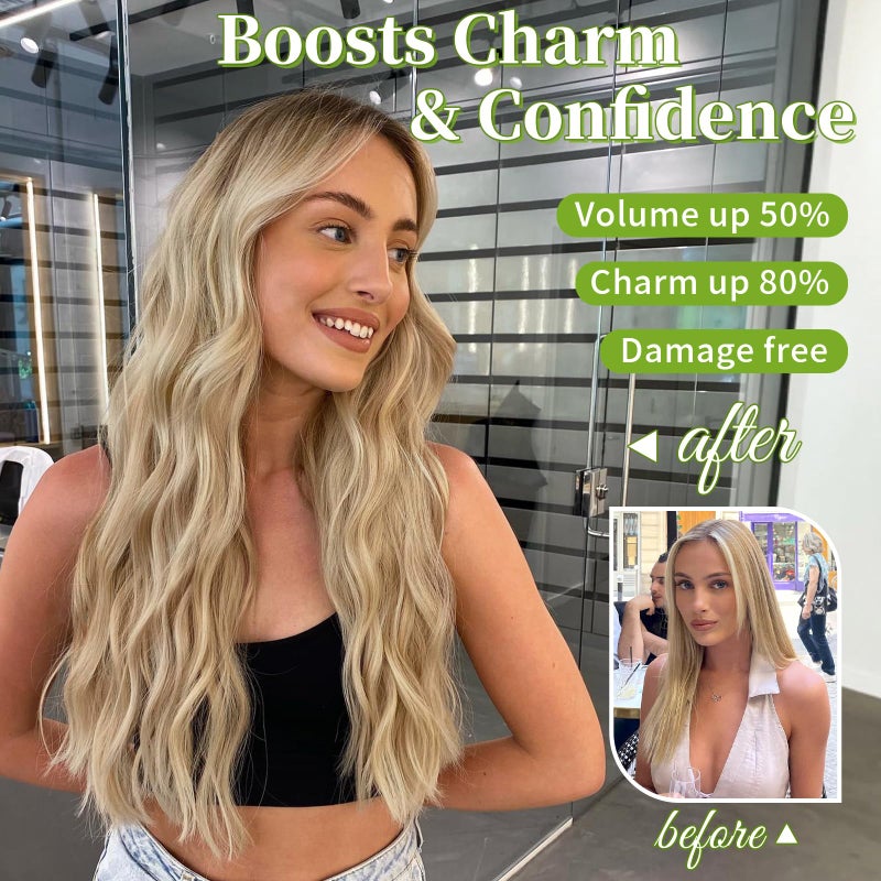 KooKaStyle Invisible Wire Hair Extensions with Transparent Wire Headband Adjustable Size 4 Secure Clips Long Wavy Synthetic Hairpiece for Women(20inch Beige Blonde mix Lvory Blonde Highlights) - Image 3