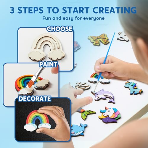 JOYIN 12 pcs Fantasy Wooden Magnets, Kids Unicorn Painting Craft, Spring and Rainy Day Activities School Art Projects, Toys for Kids Aged 3+ Birthday Easter - Image 4