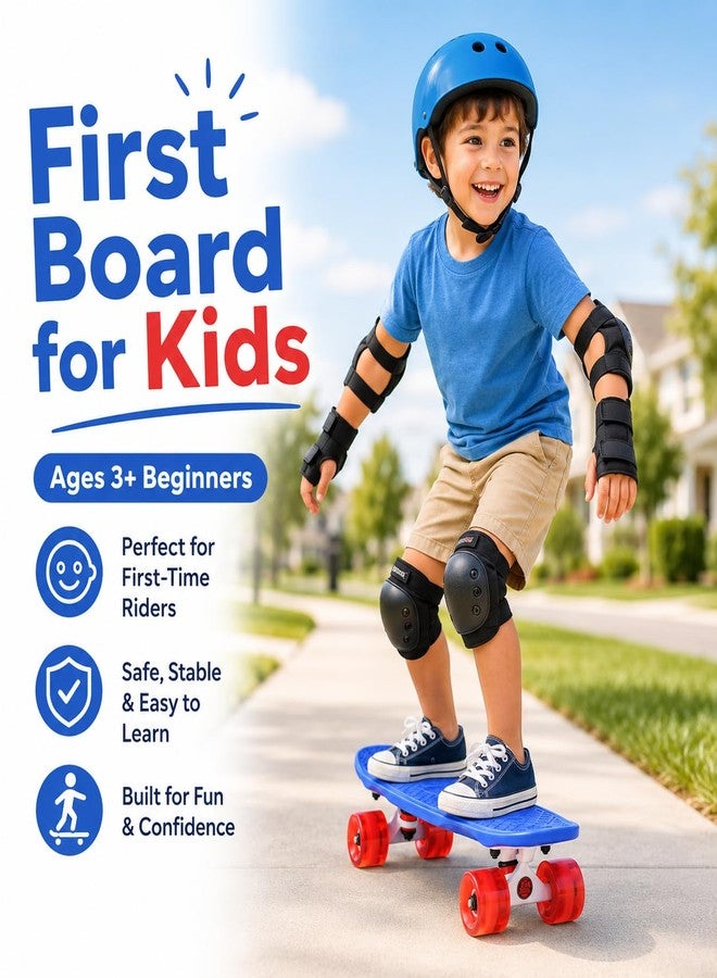 Playshion 22" Mini Cruiser Skateboard for Kids Ages 3+, Beginners (Blue/Clear Red) - Image 2