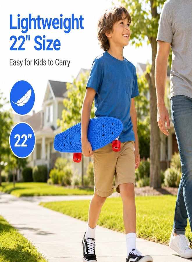 Playshion 22" Mini Cruiser Skateboard for Kids Ages 3+, Beginners (Blue/Clear Red) - Image 3