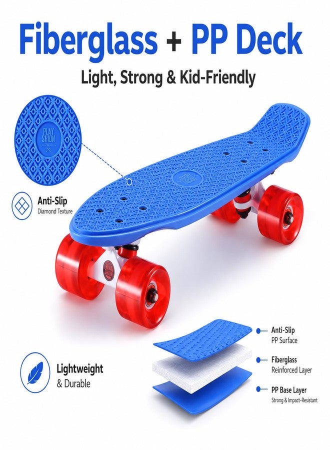 Playshion 22" Mini Cruiser Skateboard for Kids Ages 3+, Beginners (Blue/Clear Red) - Image 4