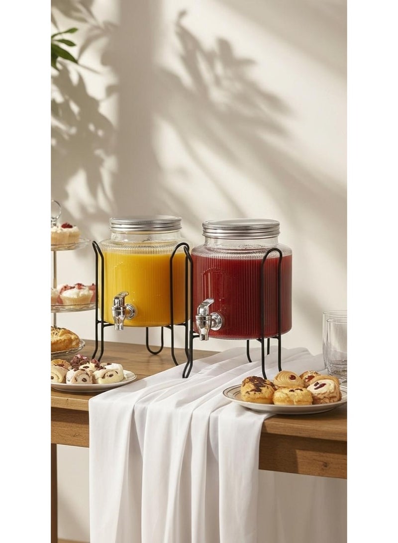 طقم موزع مشروبات زجاجي بحامل معدني . - Image 1