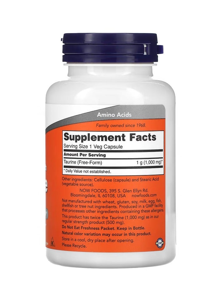 now Taurine, Double Strength, 1,000 mg, 100 Veg Capsules - Image 2