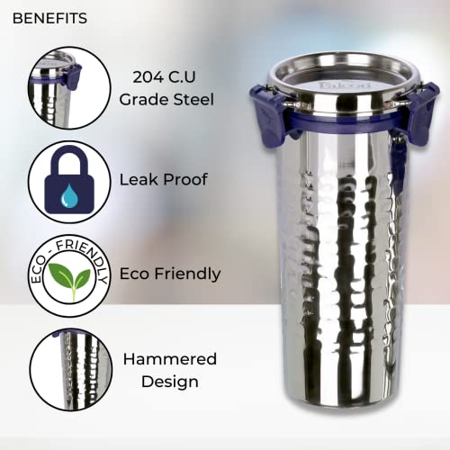 PDDFALCON EcoNxt Stainless Steel Tumbler/Glass Set with All-Steel Lid, Extra Clamp,Zero Plastic Contact,100% Leakproof BIS Certified,Jindal Seal & Made in India Ideal for Office, Gym, Travel(520ml H) - Image 4