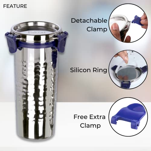 PDDFALCON EcoNxt Stainless Steel Tumbler/Glass Set with All-Steel Lid, Extra Clamp,Zero Plastic Contact,100% Leakproof BIS Certified,Jindal Seal & Made in India Ideal for Office, Gym, Travel(520ml H) - Image 3