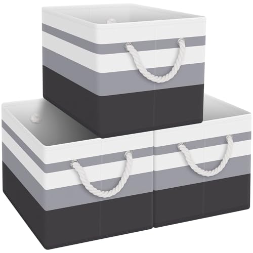 Fab totes Storage Bins [3-Pack], Foldable Storage Baskets for Organizing Toys, Books, Shelves, Closet, Large Storage Box with Rope Handles, Sturdy Organizer Bins,Gradient Grey - Image 1