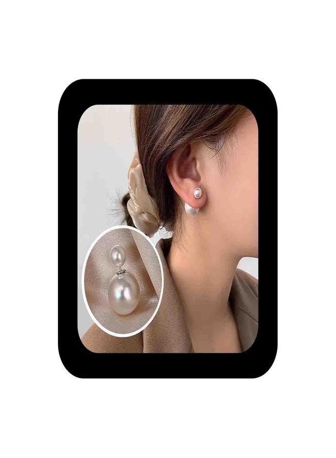 IRCOMULTI Boho White Pearl Ear Jacket Earrings Round Pearl Ear Studs Vintage Pearls Front Back Earring White Pearls Earrings Double-Sided Earring Jewelry for Women - Image 1