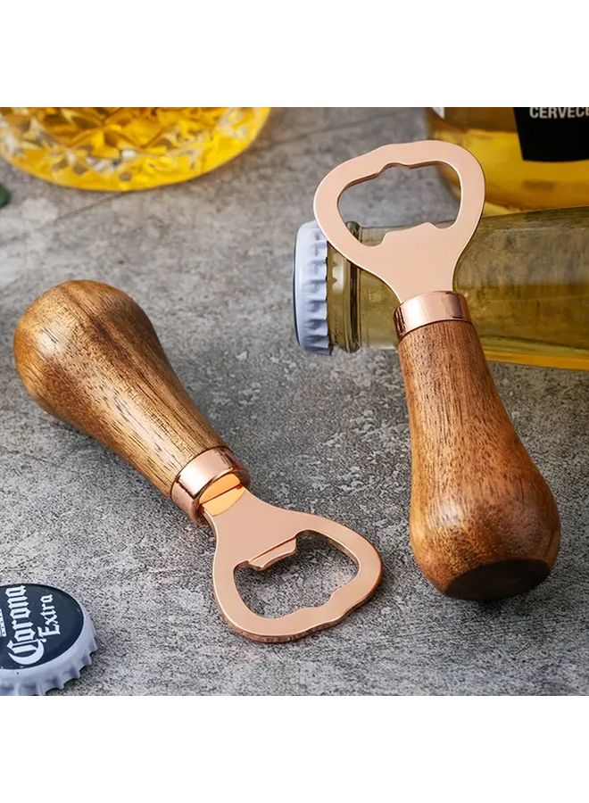 فتاحة زجاجات البيرة الذهبية الوردية مفك فلين عمودي أنيق من خشب الأكاسيا المتين ضرورة منزلية للحانات - Image 3