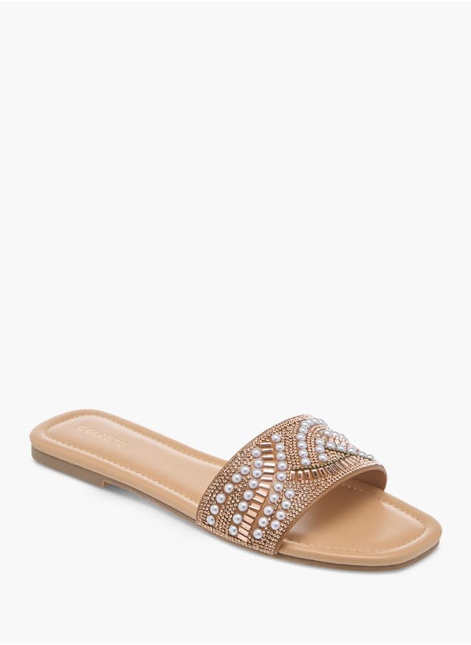 Celeste - Women's Embellished Slip-On Flat Sandals - Image 1
