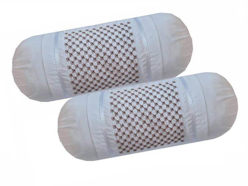 Rj Products Cotton Bolster Cover with Beautiful Diamond Embroidery (White, Large) - Set of 2 Piece - Image 2