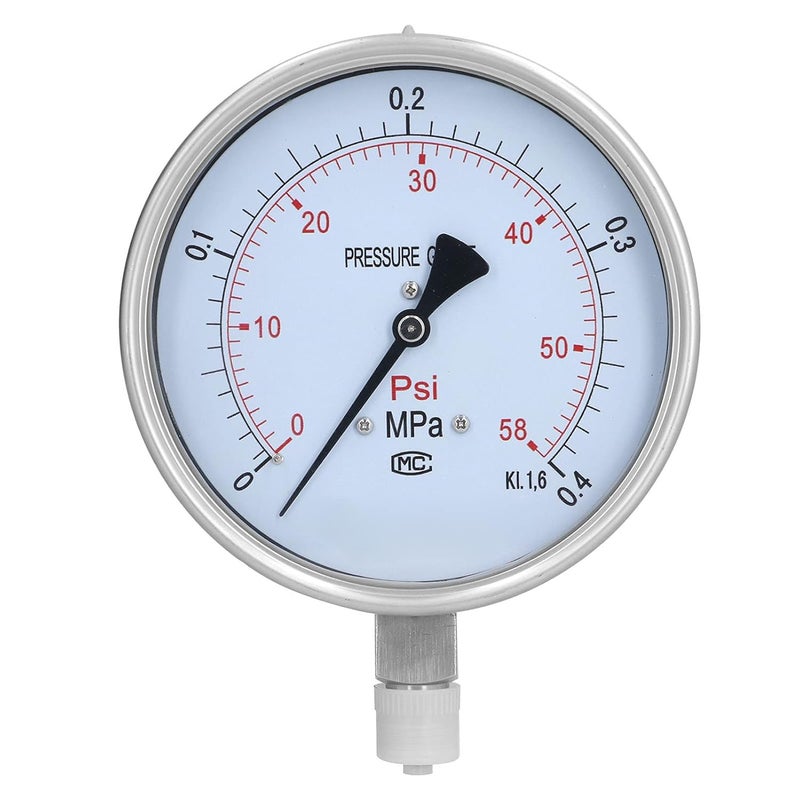 Pressure Gauge, Y-150BF Dial Manometer Pressure Meter 0-0.4MPa Stainless Steel Vacuum Gauge for Industrial Pipe Systems and Equipment Pressure Monitoring - Image 1