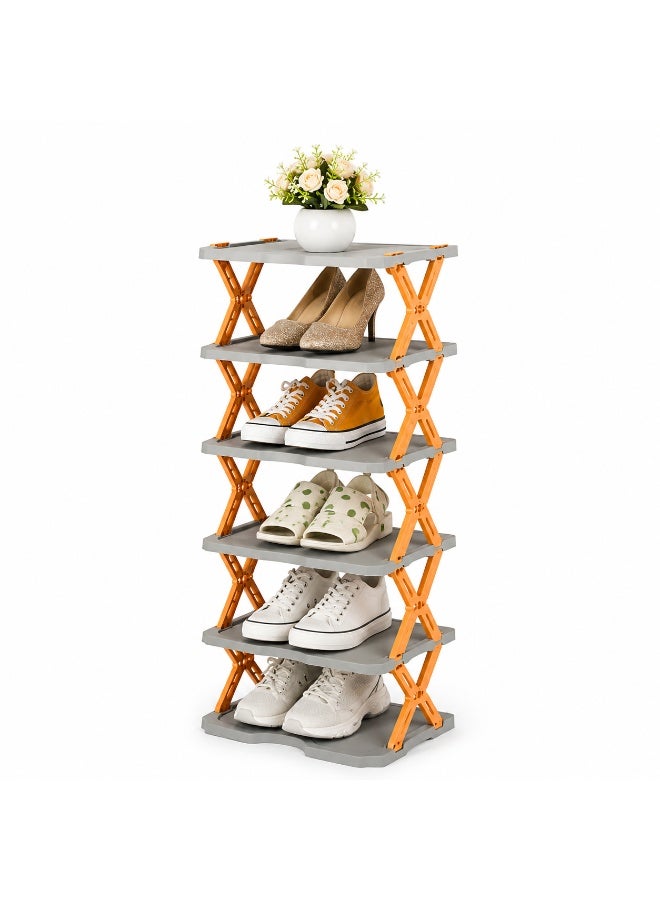 5 Tier Foldable Shoe Rack Organizer | Space Saving Multi Layer Shoe Storage Shelf for Bedroom, Entryway & Office | Portable Shoes Stand Orange - Image 1