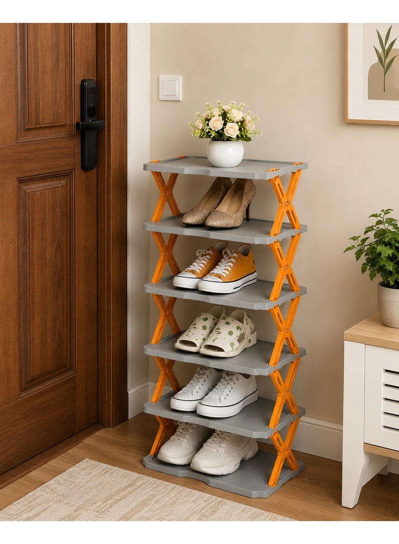 5 Tier Foldable Shoe Rack Organizer | Space Saving Multi Layer Shoe Storage Shelf for Bedroom, Entryway & Office | Portable Shoes Stand Orange - Image 2