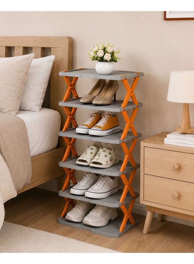 5 Tier Foldable Shoe Rack Organizer | Space Saving Multi Layer Shoe Storage Shelf for Bedroom, Entryway & Office | Portable Shoes Stand Orange - Image 3