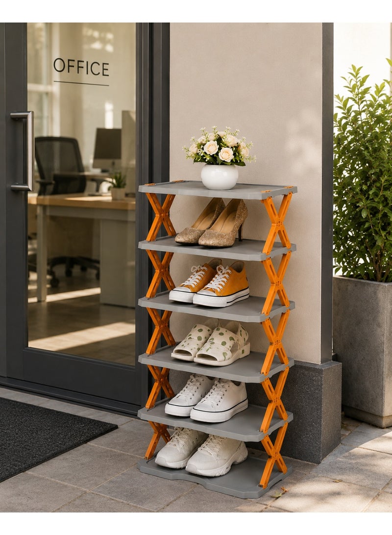 5 Tier Foldable Shoe Rack Organizer | Space Saving Multi Layer Shoe Storage Shelf for Bedroom, Entryway & Office | Portable Shoes Stand Orange - Image 4